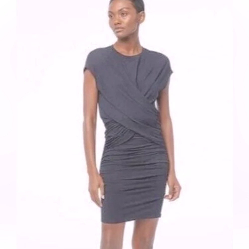 Frame Shirred Muscle Gray Faux Wrap Dress in dark heathered Gray Size Small
